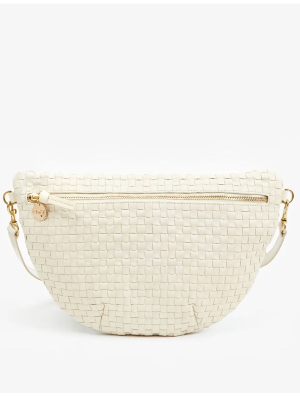 Clare V. Grande Fanny Cream Woven Checker